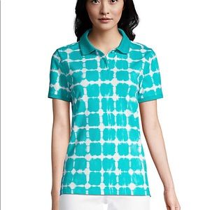 Lands’ End Aqua Tie Dye Plaid Polo Shirt
